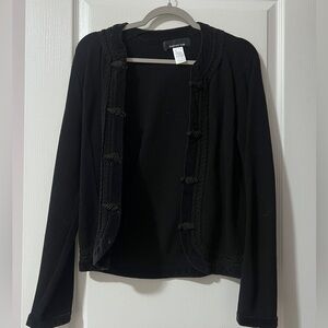 Jones New York Black Velvet Cardigan with Knotted Buttons & Appliqué - Size M